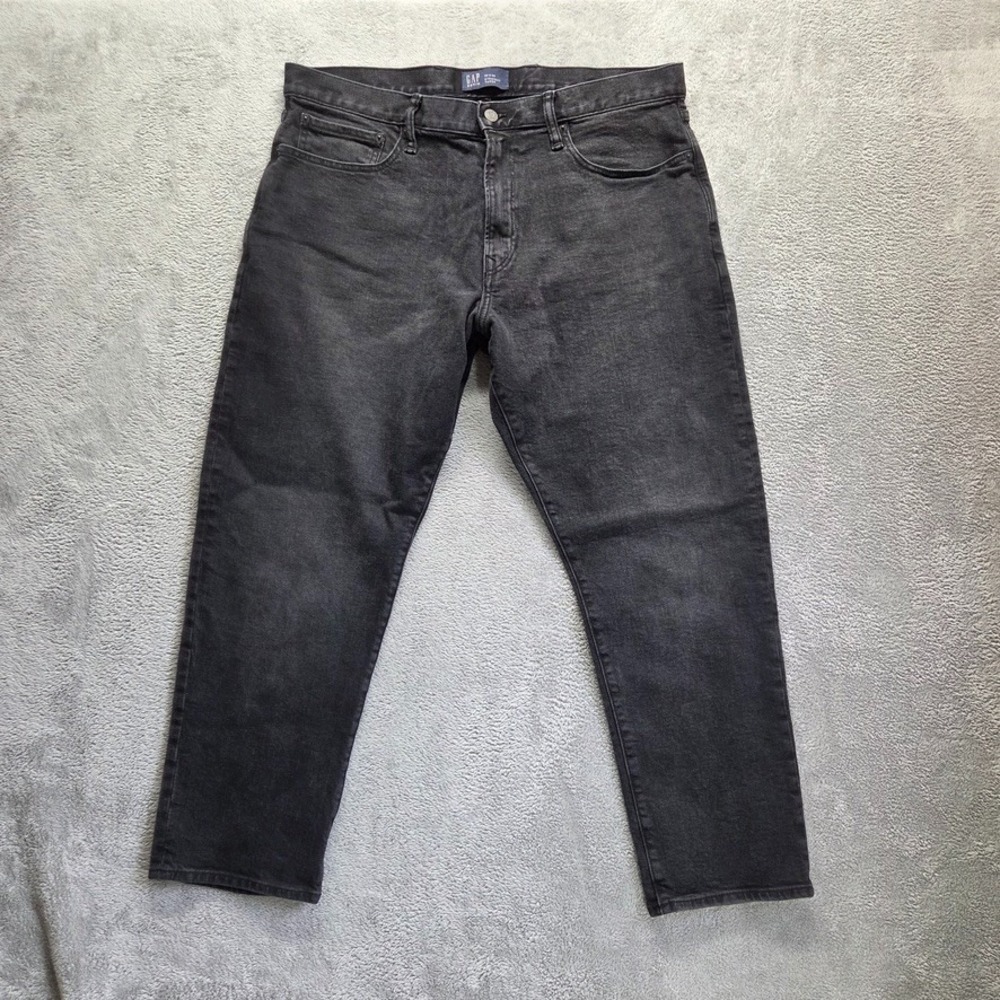 Gap Jeans Mens 38X30 Black Straight Taper Mid Rise Stretch Faded Flex Denim